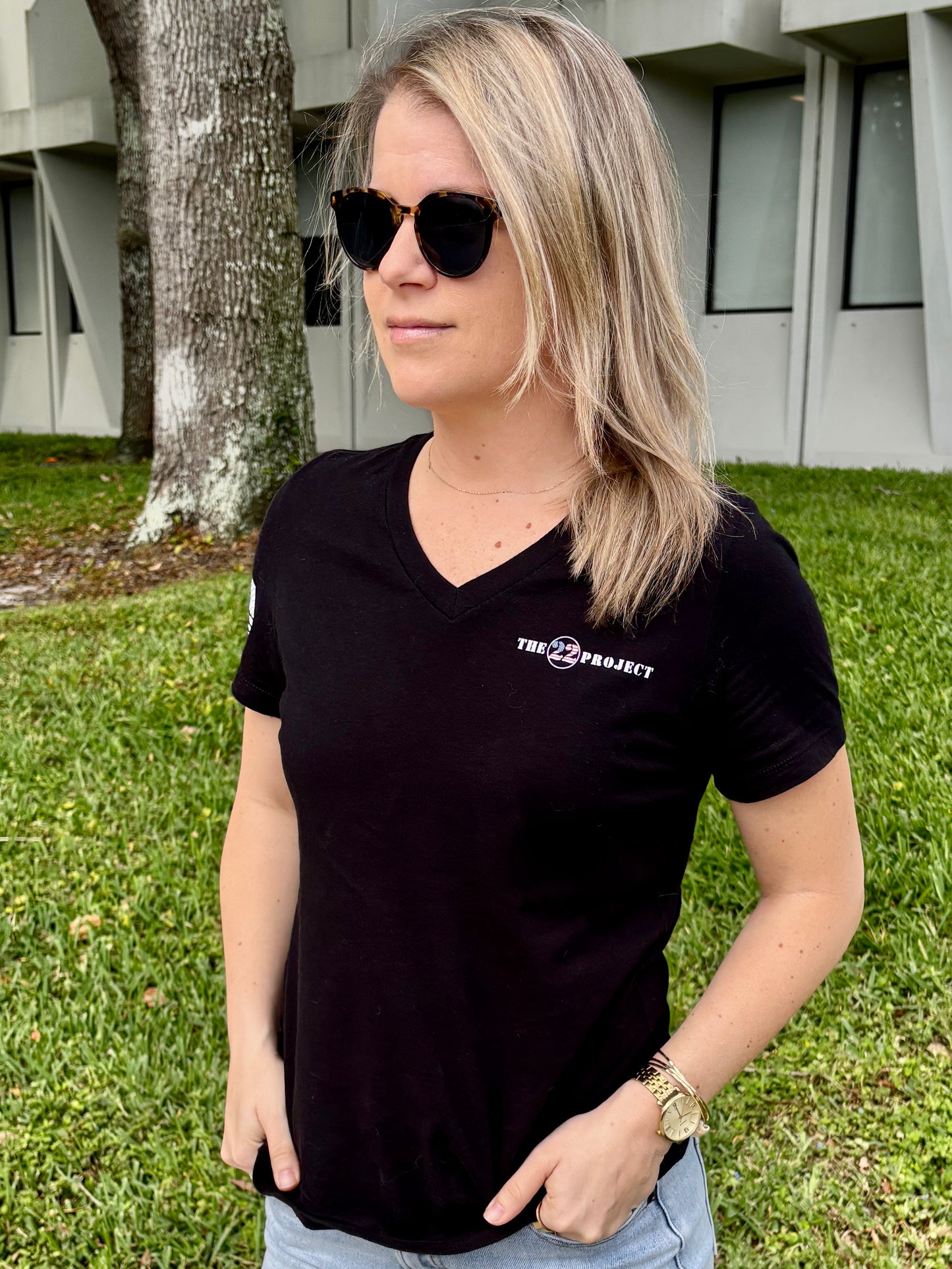 22P Black Short Sleeve Bella+Canvas® V-Neck T-Shirt